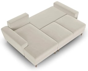 Colțar bej extensibil, cu spațiu de depozitare cu tapițerie din catifea (cu colț pe partea stângă, cu șezlong) Kyoto – Cosmopolitan Design