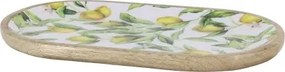 Tavă decorativă servire, stil mediteranean, decor lămâi, din lemn de mango, „Tours”