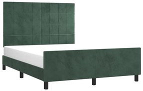 Cadru de pat cu tablie, verde inchis, 140x200 cm, catifea Verde inchis, 140 x 200 cm, Cu blocuri patrate