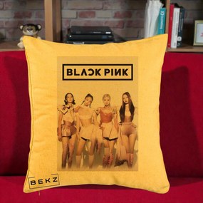 Perna Personalizata K-pop BLACKPINK Poster Roz Tinute Coordonate, 40x40 cm, Galben, Husa Detasabila, Perna Inclusa, BEKZ®
