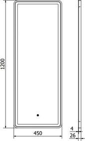 Mexen Coro oglindă de baie iluminată 45 x 120 cm, LED 6000K, anti-aburire, ramă neagră - 9817-045-120-611-70