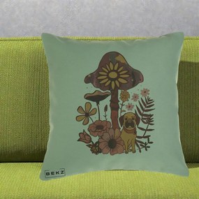 Perna Decorativa Ciuperca Caine Boho, 40x40 cm, Verde, Husa Detasabila, Perna Inclusa, BEKZ®