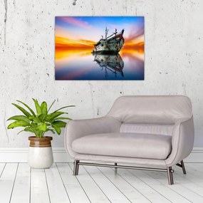 Tablou pe sticlă - Zori peste un naufragiu (70x50 cm)