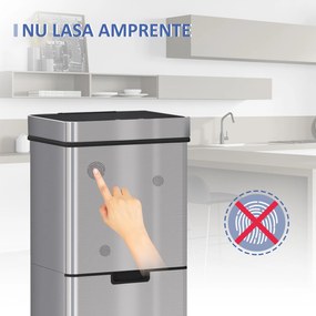 Cos de gunoi inteligent cu senzor HOMCOM, Capacitate 72 l, 42x30x81cm, Inox / ABS, Argintiu | Aosom Romania