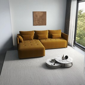 Colțar extensibil dumonde cu ladă de depozitare si sezut confortabil din spuma high-density, Malta Ambience Mustard 235x185 cm