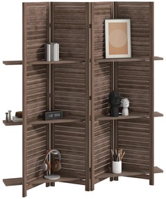 HOMCOM Paravan interior din lemn 4 panouri 160 x 170 cm, separator de cameră pliabil cu 3 rafturi, nuc | Aosom Romania