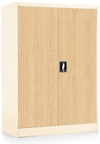 Dulap metalic universal mediu cu imitație de lemn, 90 x 40 x 120 cm, încuietoare cu cilindru, fag / ral 9003