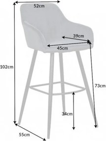 Set 2 scaune de bar Turin catifea gri argintiu