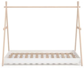 Pat pentru copii alb/natural de tip casă din lemn masiv de pin 90x200 cm Trufa – Marckeric