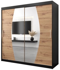 Dulap de haine 200 cm Eclipse (Negru mat + Stejar artisan). 1063433