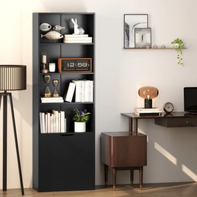 HOMCOM Bibliotecă Dulap pentru cărți cu 4 compartimente deschise și 2 uși pentru sufragerie și birou 59x29x180 cm Negru | Aosom Romania