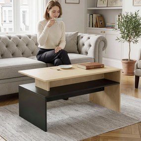 HOMCOM Masă de Cafea Modernă Bicoloră cu Niveluri Decalate și Poliță de Depozitare, 95 x 55 x 50 cm, Lemn Natural și Negru | Aosom Romania