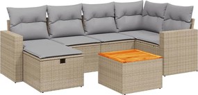 vidaXL Set canapele de grădină, 7 piese, cu perne, bej, poliratan