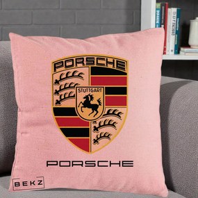 Perna Personalizata Porsche Stuttgart, 40x40 cm, Roz, Husa Detasabila, Perna Inclusa, BEKZ®
