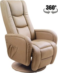 Fotoliu recliner PULSAR, bej, piele ecologica/metal, 68x85/135x85/106