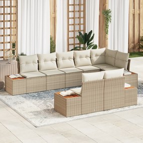 Set canapea grădină vidaXL 8 piese perne bej ratan poli acacia