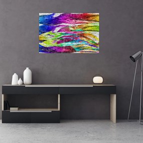 Tablou - Zid de cărămidă cu flăcări colorate (90x60 cm)