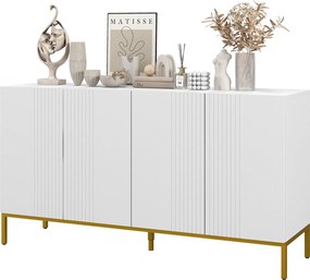HOMCOM Bufet Modern pentru Living cu 4 Uși și Rafturi Reglabile, Închidere Moale, 140x40x75 cm, Alb | Aosom Romania