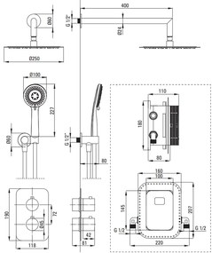 Set de dus incastrat cu baterie termostatica inclusa Deante Box, otel slefuit Otel slefuit