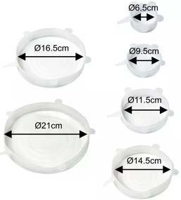 Set 6 capace din silicon Kinghoff KH 1902, -40 pana la 230°C, Etanse, Reutilizabile, Universale, Transparent