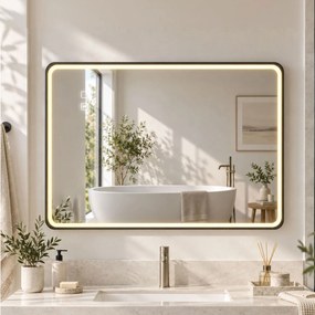 HOMCOM Oglindă de baie LED cu Bluetooth și antiaburire, 100x70 cm, negru | Aosom Romania