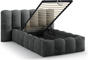 Pat gri închis tapițat cu spațiu de depozitare cu somieră 90x200 cm Lupine – Micadoni