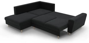 Colțar negru extensibil, cu spațiu de depozitare cu tapițerie din catifea (cu colț pe partea stângă-în formă de ”L”) Kyoto – Cosmopolitan Design