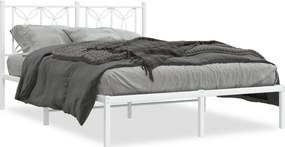 vidaXL Cadru de pat metalic cu tăblie, alb, 135x190 cm