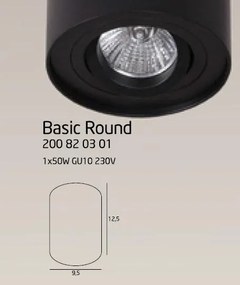 Plafonier, Spot aplicat negru, diam.9,5cm, BASIC ROUND 200 82 03 01 MX