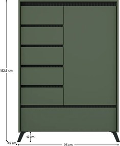 Comodă, verde smoke/negru, LONGY REG1D5S1K