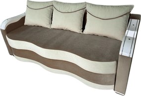 Canapea DIANA extensibila, 3 locuri, cu lada de depozitare, catifea maro cappuccino si crem , 220x100x80 Maro Cappuccino + Crem, Catifea