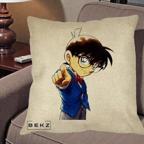 Perna Personalizata Detective Conan Conan Arata, 40x40 cm, Crem, Husa Detasabila, Perna Inclusa, BEKZ®