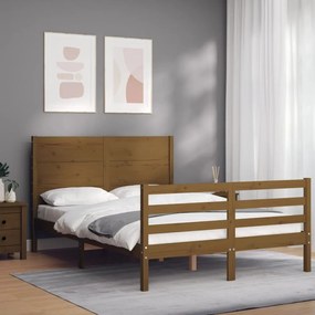 3194639 vidaXL Cadru de pat cu tăblie, maro miere, 140x200 cm, lemn masiv