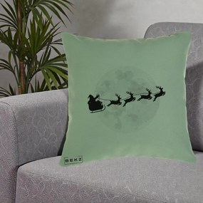 Perna Decorativa Mos Craciun Sanie Luna, 40x40 cm, Verde, Husa Detasabila, Perna Inclusa, BEKZ®