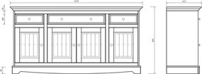 Comodă lemn masiv nuc Linea Alb-, 167 × 45 × 85 cm
