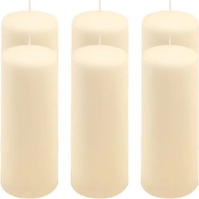 Set de lumânări pilon, 20 cm, Ø 7,5 cm, crem, 6 buc