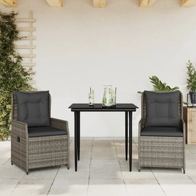 3262854 vidaXL Set mobilier de grădină cu perne, 3 piese, gri, poliratan