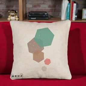 Perna Decorativa Geometric Hexagoane Pastel, 40x40 cm, Bej Canapea, Husa Detasabila, Perna Inclusa, BEKZ®