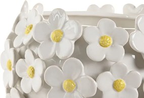 Vază decorativă margarete alb cu accente galbene din ceramică, "Marguerite"