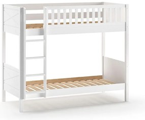 Pat pentru copii alb supraetajat din lemn masiv de pin cu spațiu de depozitare 90x200 cm SCOTT – Vipack