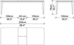 Masă lemn masiv de dining extensibilă Sophia 200/250×100 cm