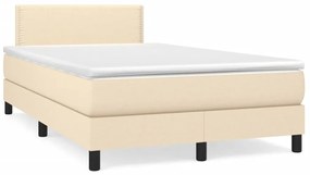 vidaXL Pat cu arcuri, saltea și LED, crem, 120x190 cm, textil