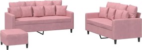 vidaXL Set de canapele cu perne, 3 piese, roz, catifea