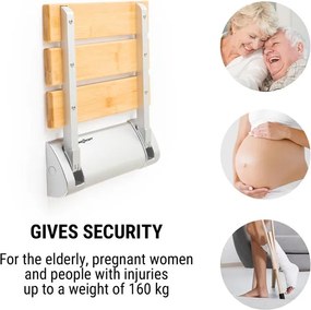 OneConcept Arielle, scaun de duș, bambus, aluminiu, rabatabil, 160 kg max., lemn