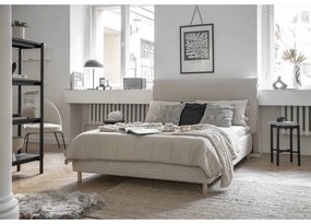 Pat matrimonial bej tapițat și somieră 160x200 cm Sleepy Luna – Miuform