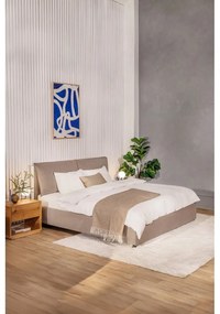 Pat matrimonial taupe tapițat cu spațiu de depozitare cu somieră 160x200 cm Thessa Pillow – Bonami Selection