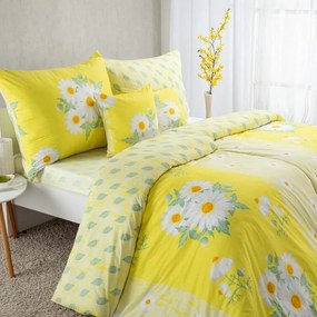 decoDoma Set lenjerii de pat pentru familii DAISY, cu cearceafuri şi feţe pernuţe set 4 piese pentru un pat simplu