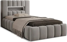 Pat gri tapițat cu spațiu de depozitare cu somieră 90x200 cm Lamica – ELTAP