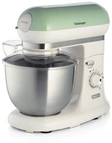 Mixer planetar Ariete VINTAGE 1588/04, 2400W, 5.5 L, 7 viteze, Pulse, Design retro, Picioare antiderapante, Alb/Verde