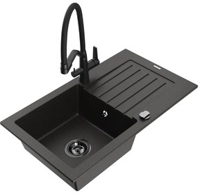 Mexen Pablo chiuvetă de granit cu 1 cuvă cu scurgător și baterie de bucătărie Duo, negru/or metalic - 6510-75-671701-70-B